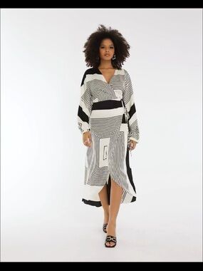 Mango Black and White Geometric Midi Dress